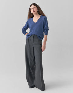 Blusa de punto de cachemir con escote en V, azul