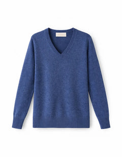 Blusa de punto de cachemir con escote en V, azul